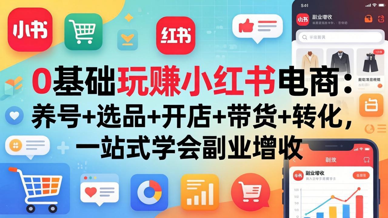 0基础玩赚小红书电商：养号+选品+开店+带货+转化，一站式学会副业增收选优云网创选优云网创