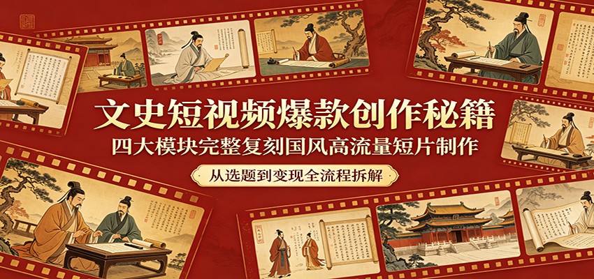 文史短视频爆款创作秘籍:四大模块完整复刻国风高流量短片制作选优云网创选优云网创
