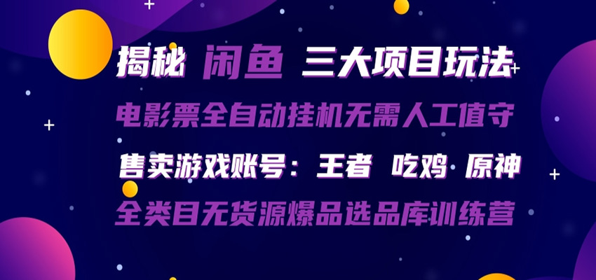 闲鱼三种玩法 全自动电影票 售卖游戏账号 爆品选品库训练营选优云网创选优云网创