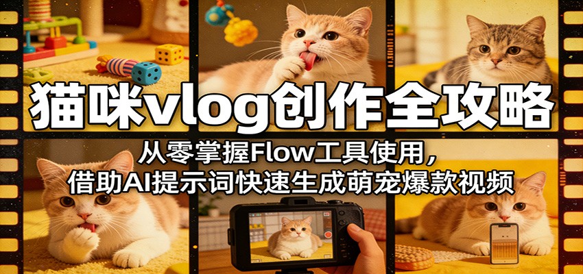 猫咪vlog创作全攻略：从零掌握Flow工具使用，借助AI提示词快速生成萌宠爆款视频选优云网创选优云网创