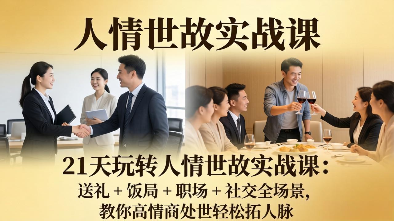 21 天玩转人情世故实战课：送礼 + 饭局 + 职场 + 社交全场景，教你高情商处世轻松拓人脉选优云网创选优云网创