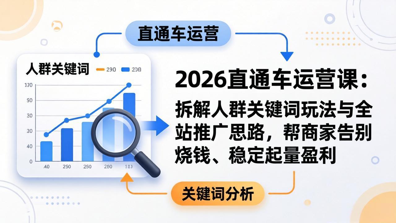 2026直通车运营课:拆解人群关键词玩法与全站推广思路,帮商家告别烧钱、稳定起量盈利选优云网创选优云网创