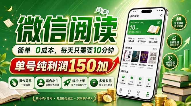 （18372期）最新微信阅读，每日10分钟，单号利润150+，可批量放大操作，简单0成本选优云网创选优云网创