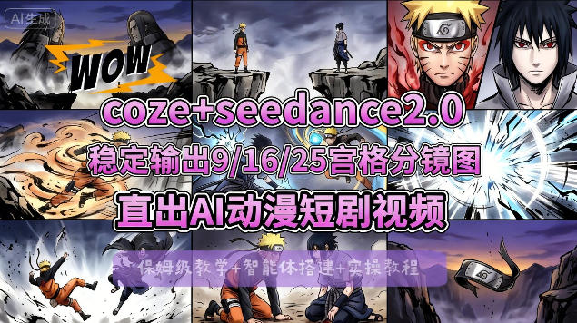 [COZE搭建教学]COZE+即梦Seedance 2.0稳定输出9-16-25宫格分镜图直出AI漫剧视频选优云网创选优云网创