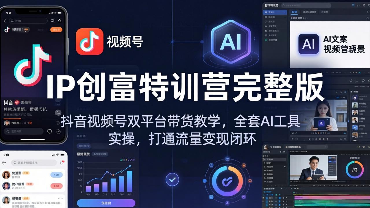 IP创富特训营完整版:抖音视频号双平台带货教学,全套AI工具实操,打通流量变现闭环选优云网创选优云网创