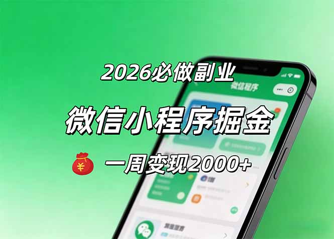 2026微信小程序掘金,简单好上手,一周变现2000+选优云网创选优云网创
