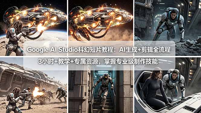 Google AI Studio科幻短片教程:AI生成+剪辑全流程,3小时+教学+专属资源,掌握专业级制作技能选优云网创选优云网创