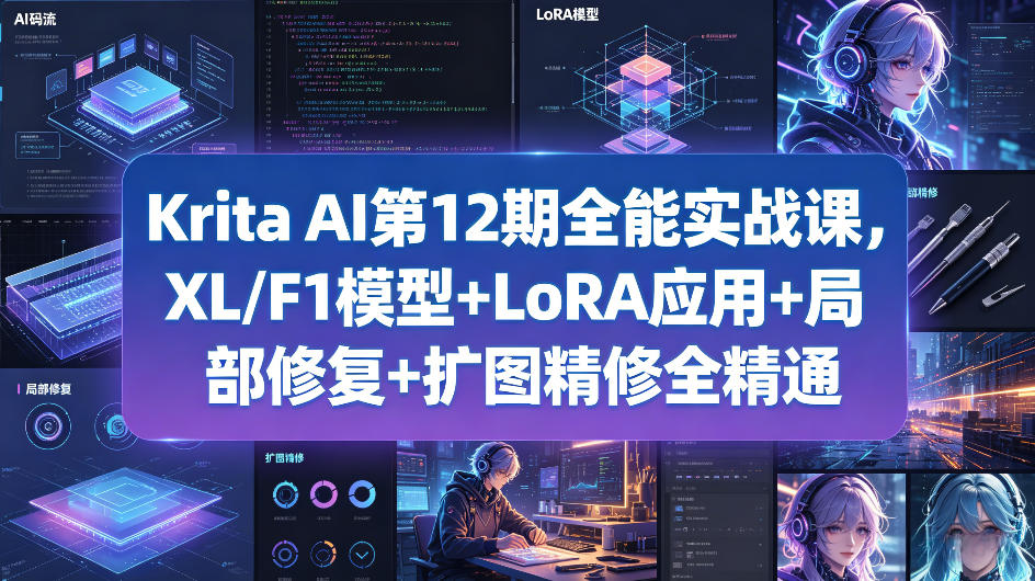 Krita AI第12期全能实战课,XL/F1模型+LoRA应用+局部修复+扩图精修全精通选优云网创选优云网创