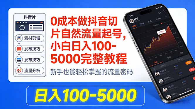 0成本做抖音切片自然流量起号,小白日入100-5000完整教程选优云网创选优云网创