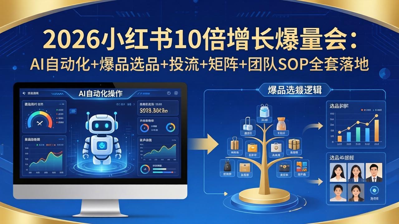 2026小红书10倍增长爆量会:AI自动化+爆品选品+投流+矩阵+团队SOP全套落地选优云网创选优云网创