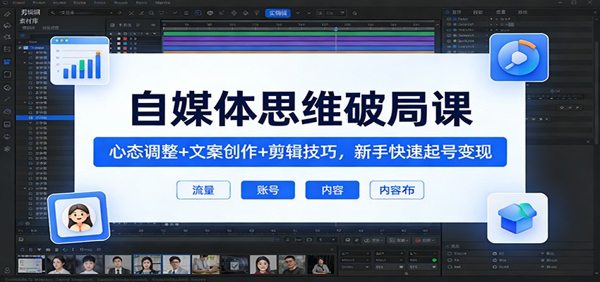 自媒体思维破局课：心态调整+文案创作+剪辑技巧，新手快速起号变现选优云网创选优云网创