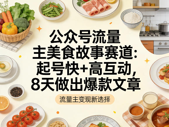 公众号流量主之美食故事赛道,起号快+高互动,8天就能做出爆款文章选优云网创选优云网创