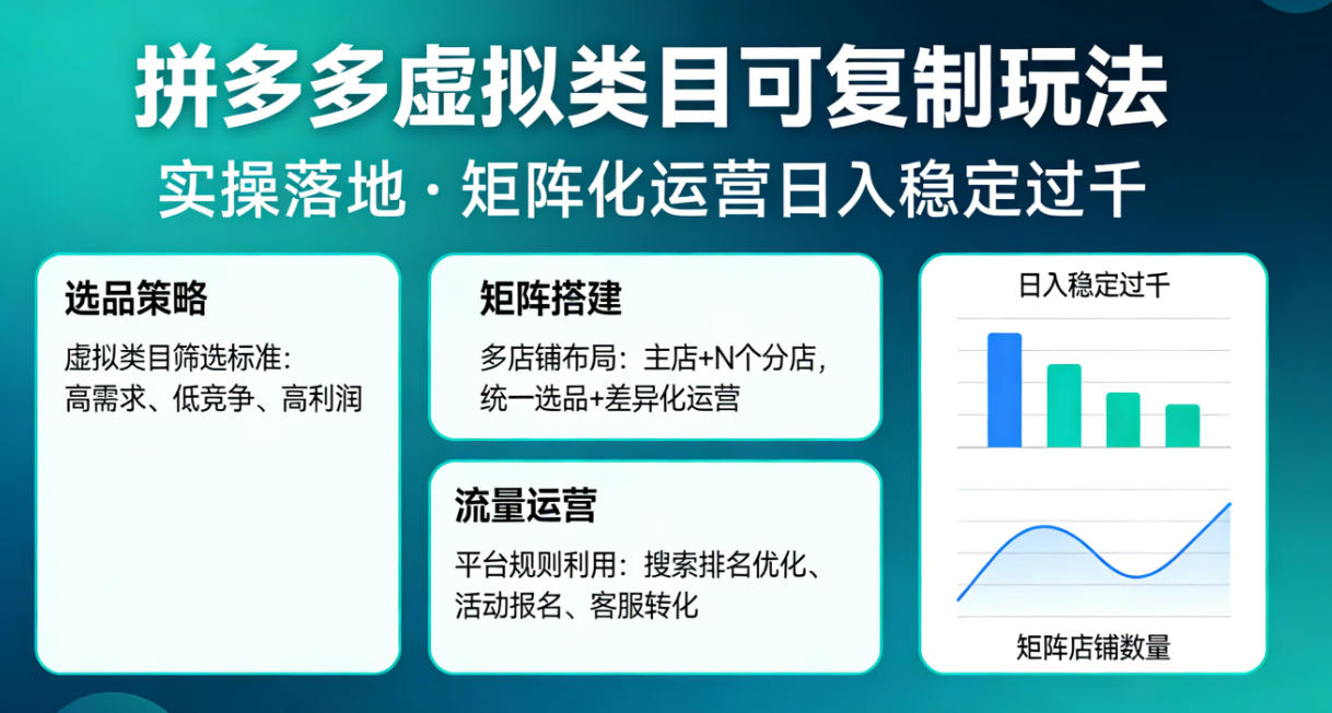 拼多多虚拟类目可复制玩法,实操落地,矩阵化日入稳定过千【揭秘】选优云网创选优云网创