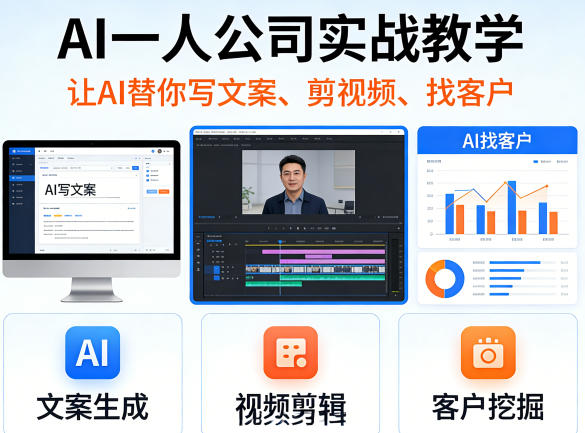 AI一人公司实战教学，让AI替你写文案、剪视频、找客户选优云网创选优云网创