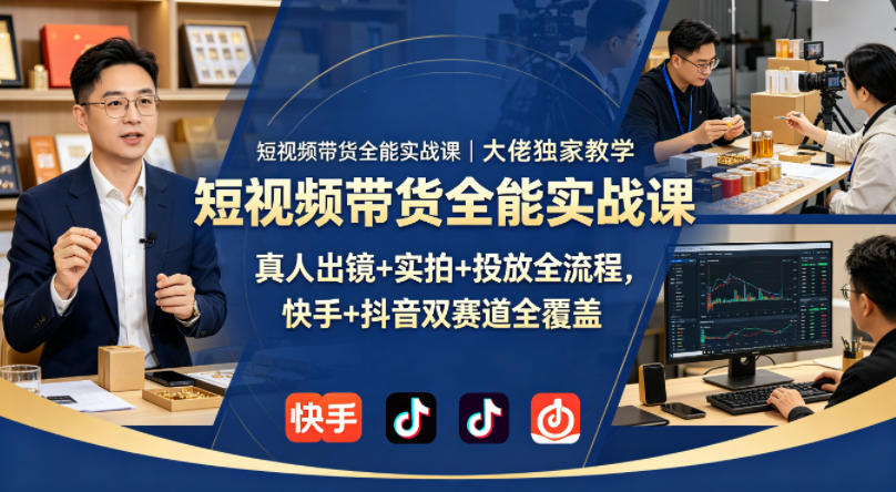 短视频带货全能实战课|大佬独家教学,真人出镜+实拍+投放全流程,快手+抖音双赛道全覆盖选优云网创选优云网创