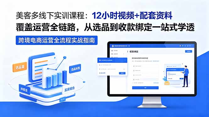 美客多线下实训课程：12小时视频+配套资料覆盖运营全链路，从选品到收款绑定一站式学透选优云网创选优云网创