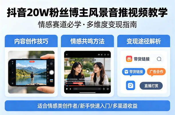 抖音20W粉丝博主风景音推视频教学,情感赛道必学,各种变现途径选优云网创选优云网创