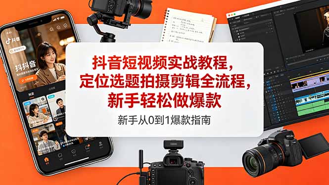 抖音短视频实战教程，定位选题拍摄剪辑全流程，新手轻松做爆款选优云网创选优云网创
