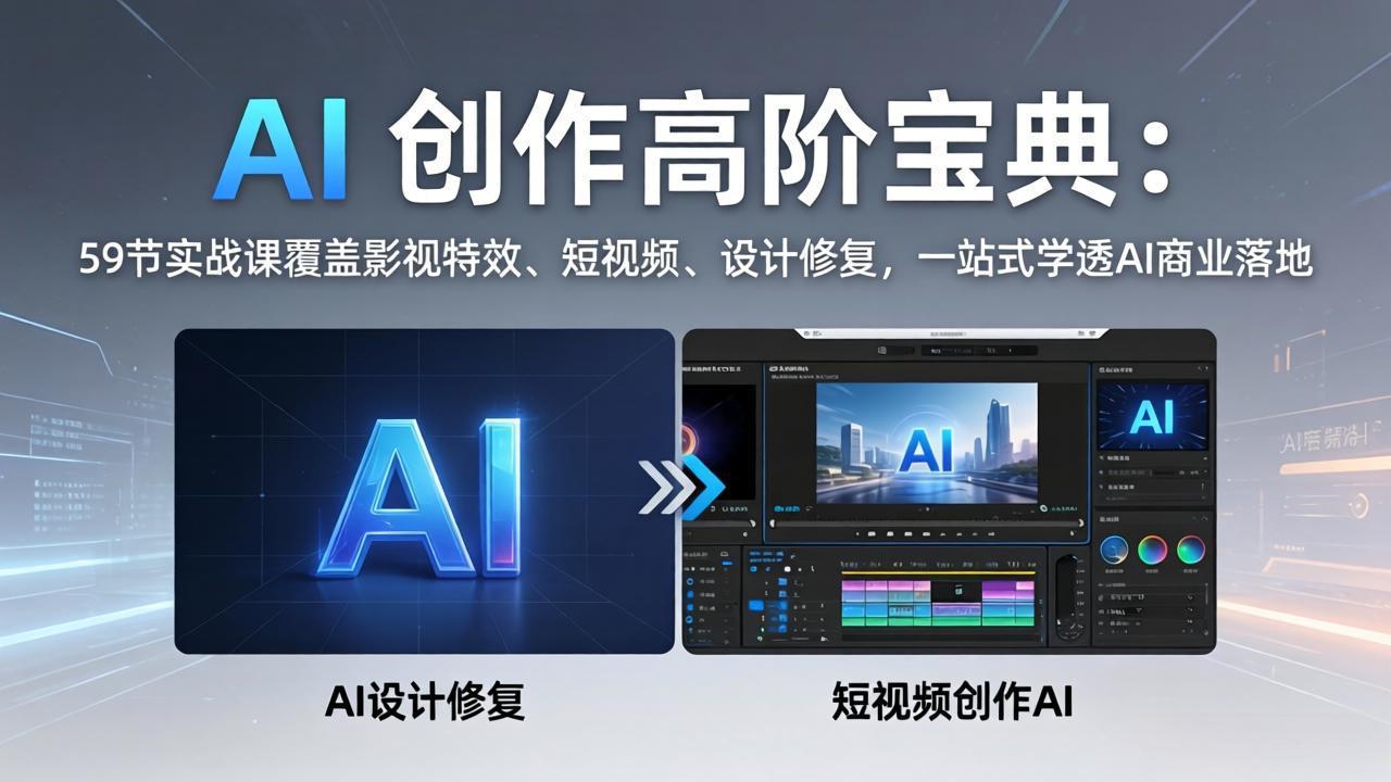AI 创作高阶宝典:59节实战课覆盖影视特效、短视频、设计修复,一站式学透AI商业落地选优云网创选优云网创