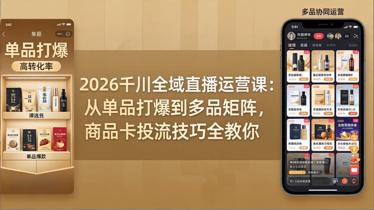 2026千川全域直播运营课:从单品打爆到多品矩阵,商品卡投流技巧全教你选优云网创选优云网创