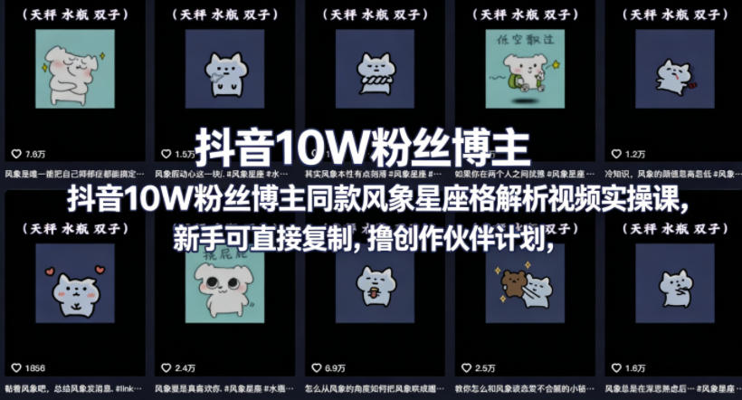 抖音10W粉丝博主同款星座性格解析视频实操课，新手可直接复制，撸创作伙伴计划，分成计划等选优云网创选优云网创