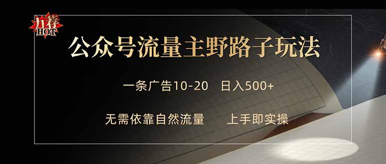 公众号流量主野路子玩法 单条广告10-20元 日入500+选优云网创选优云网创