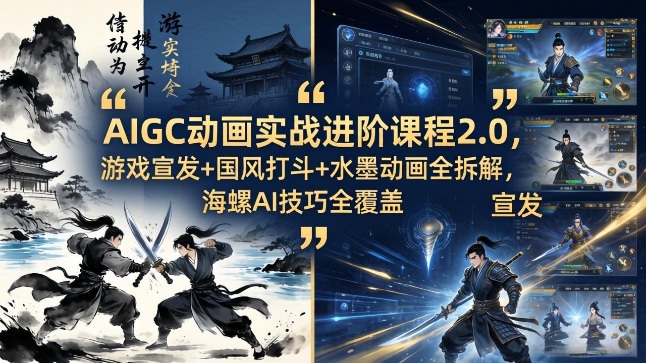 AIGC动画实战进阶课程2.0,游戏宣发+国风打斗+水墨动画全拆解,海螺AI技巧全覆盖选优云网创选优云网创