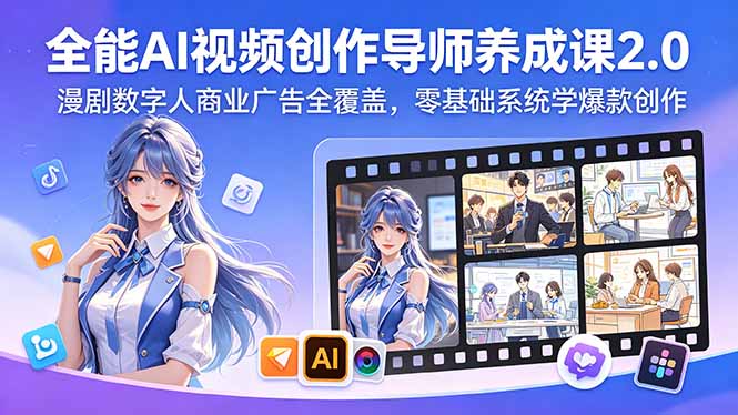 全能AI视频创作导师养成课2.0，漫剧数字人商业广告全覆盖，零基础系统学爆款创作选优云网创选优云网创