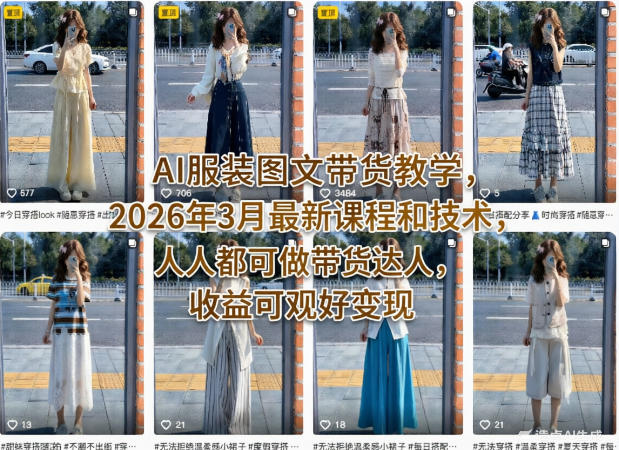 AI服装图文带货教学,2026年3月最新课程和技术,人人都可做带货达人,收益可观好变现选优云网创选优云网创