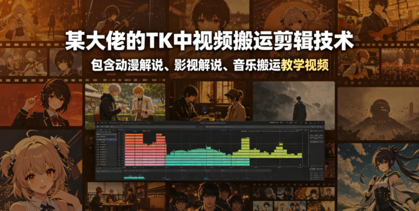 某大佬的TK中视频搬运剪辑技术，包含动漫解说、影视解说、音乐搬运教学视频选优云网创选优云网创