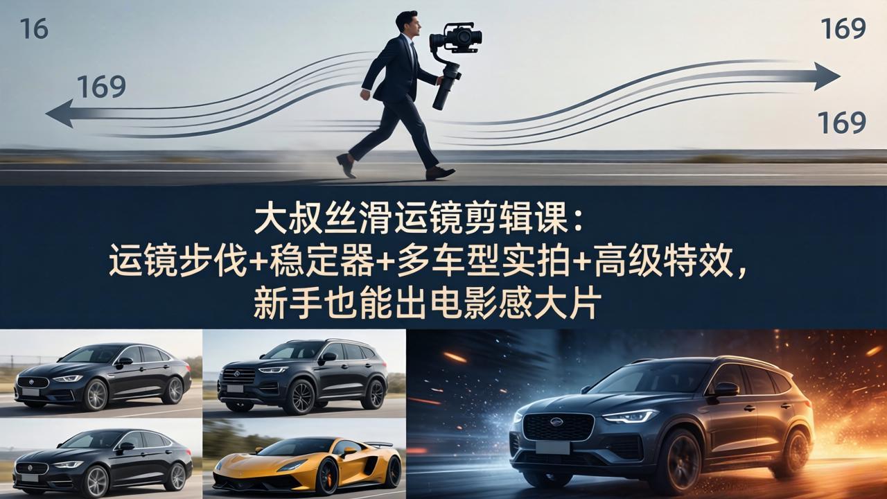 大叔丝滑运镜剪辑课:运镜步伐+稳定器+多车型实拍+高级特效,新手也能出电影感大片选优云网创选优云网创