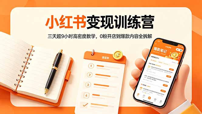 小红书变现训练营：三天超9小时高密度教学，0粉开店到爆款内容全拆解选优云网创选优云网创