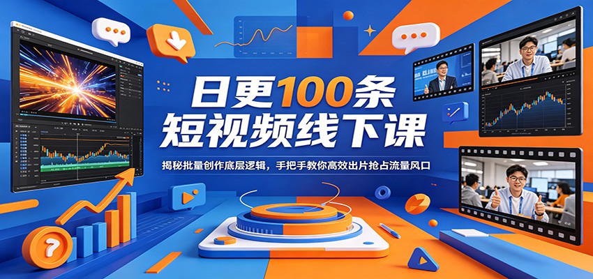 日更100条短视频线下课：揭秘批量创作底层逻辑，手把手教你高效出片抢占流量风口选优云网创选优云网创