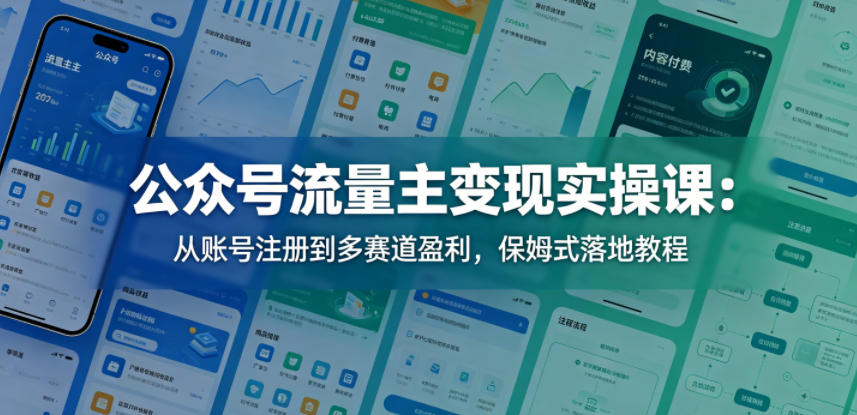公众号流量主变现实操课：从账号注册到多赛道盈利，保姆式落地教程选优云网创选优云网创