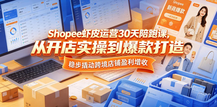 Shopee虾皮运营30天陪跑课，从开店实操到爆款打造，稳步撬动跨境店铺盈利增收选优云网创选优云网创
