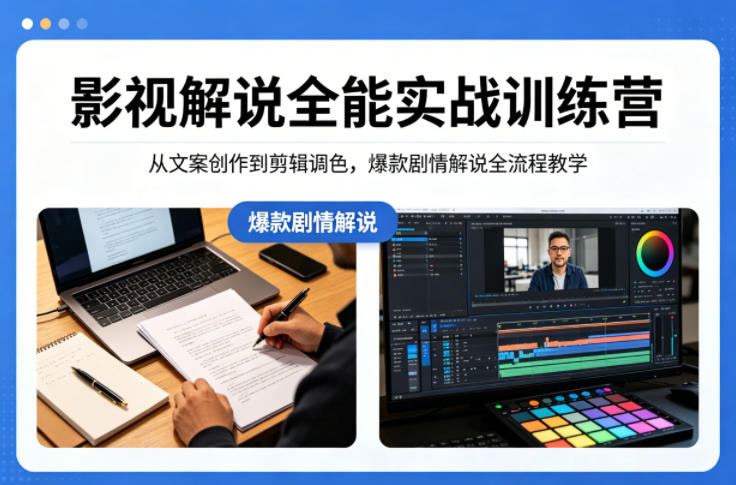 影视解说全能实战训练营:从文案创作到剪辑调色,爆款剧情解说全流程教学选优云网创选优云网创
