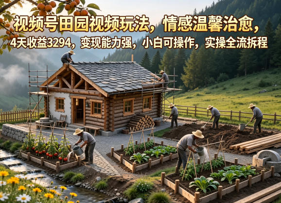 视频号田园视频玩法，情感温馨治愈，4天收益3294，变现能力强，小白可操作，实操全流程拆解选优云网创选优云网创