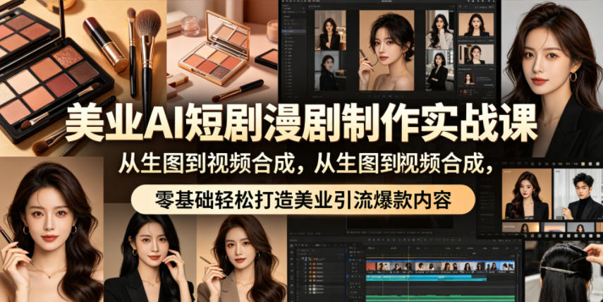 美业AI短剧漫剧制作实战课,从生图到视频合成,零基础轻松打造美业引流爆款内容选优云网创选优云网创