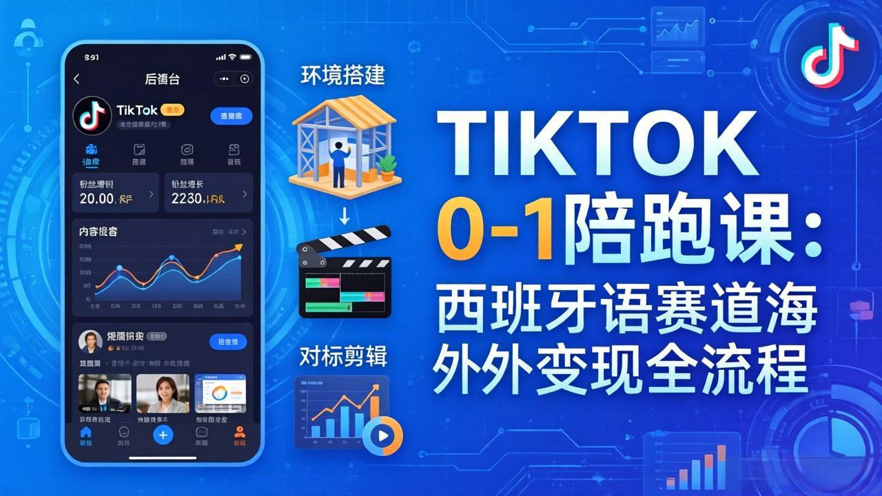 TIKTOK 0-1 陪跑课:从环境搭建到刷对标剪辑,西班牙语赛道海外变现全流程选优云网创选优云网创