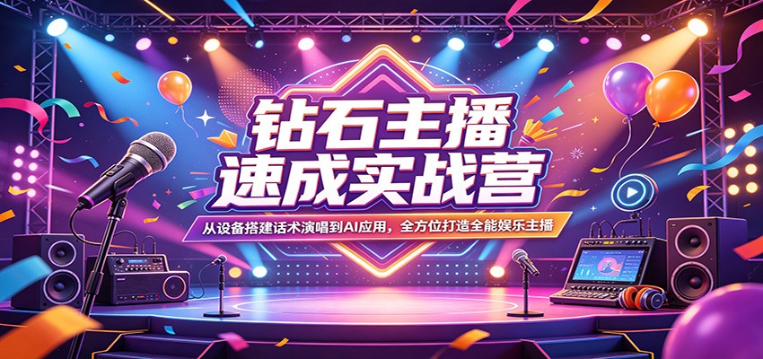 钻石主播速成实战营:从设备搭建话术演唱到AI应用,全方位打造全能娱乐主播选优云网创选优云网创