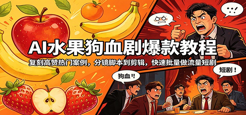 AI水果狗血剧爆款教程:复刻高赞热门案例,分镜脚本到剪辑,快速批量做流量短剧选优云网创选优云网创