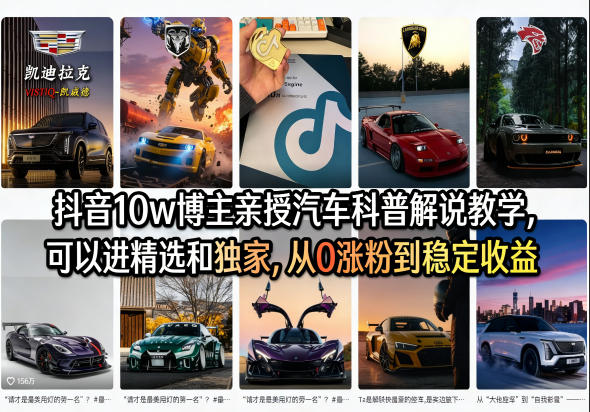 抖音10w博主亲授汽车科普解说教学，可以进精选和独家，从0涨粉到稳定收益(详细视频课程+1T素材)选优云网创选优云网创