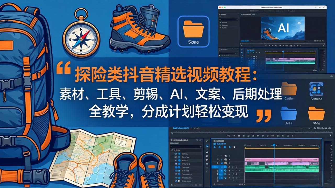 探险类抖音精选视频教程:素材、工具、剪辑、AI、文案、后期处理全教学,分成计划轻松变现选优云网创选优云网创
