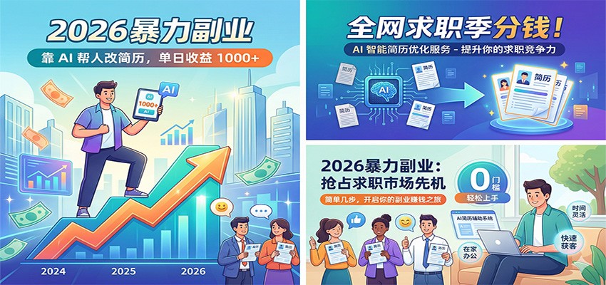 2026暴力副业:靠AI帮人改简历,单日收益1000+,全网求职季分钱选优云网创选优云网创