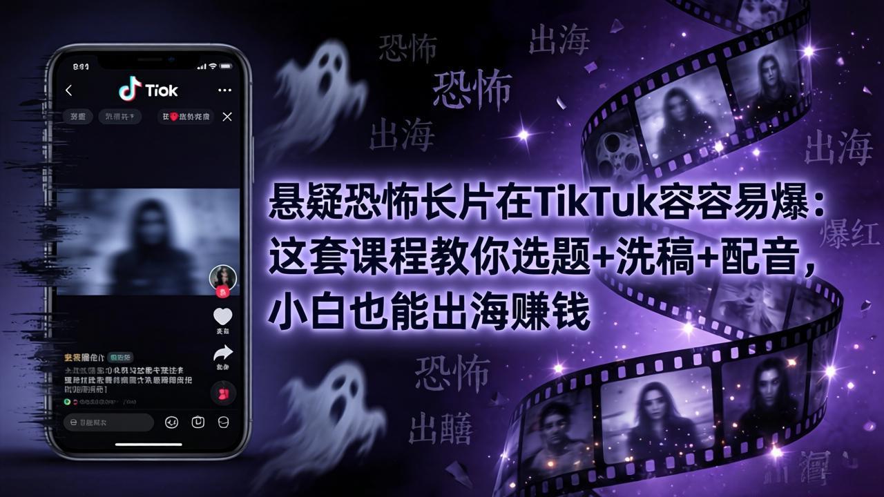 悬疑恐怖长片在TikTok最容易爆:这套课程教你选题+洗稿+配音,小白也能出海赚钱选优云网创选优云网创
