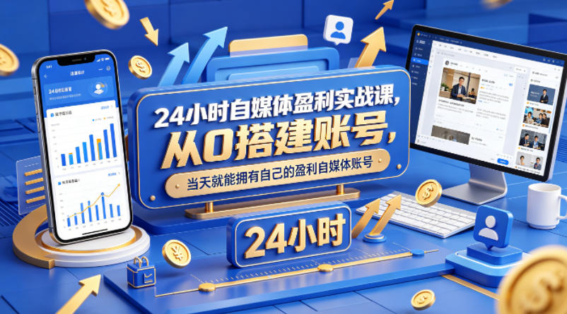 24小时自媒体盈利实战课,从0搭建账号,当天就能拥有自己的盈利自媒体账号选优云网创选优云网创