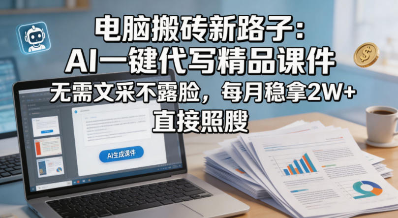 电脑搬砖新路子:AI一键代写精品课件,无需文采不露脸,每月稳拿2W+,直接照搬选优云网创选优云网创