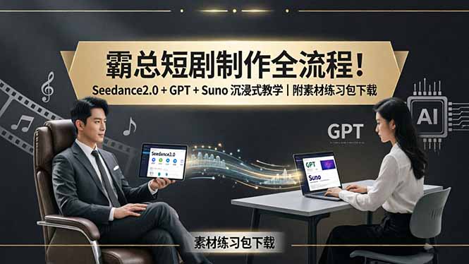 霸总短剧制作全流程!Seedance2.0 + GPT + Suno 沉浸式教学|附素材练习包下载选优云网创选优云网创