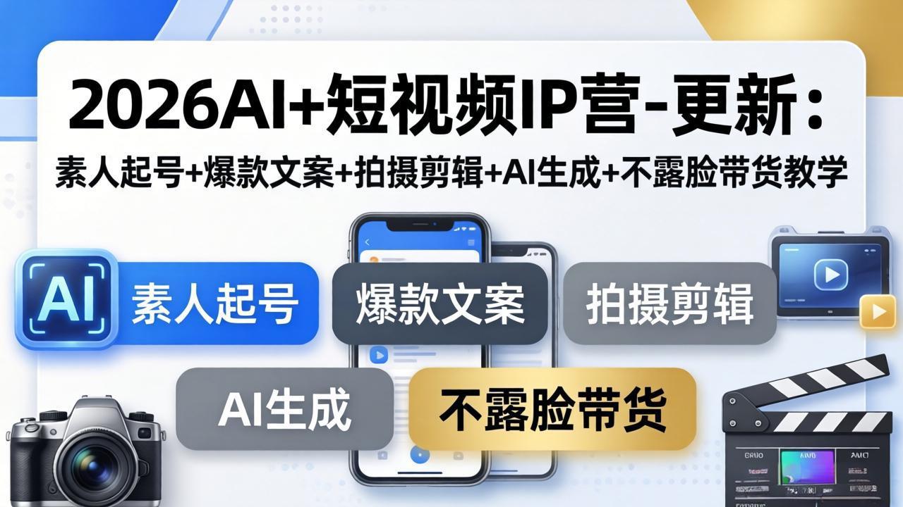 2026AI+短视频IP营-更新:素人起号+爆款文案+拍摄剪辑+AI生成+不露脸带货教学选优云网创选优云网创