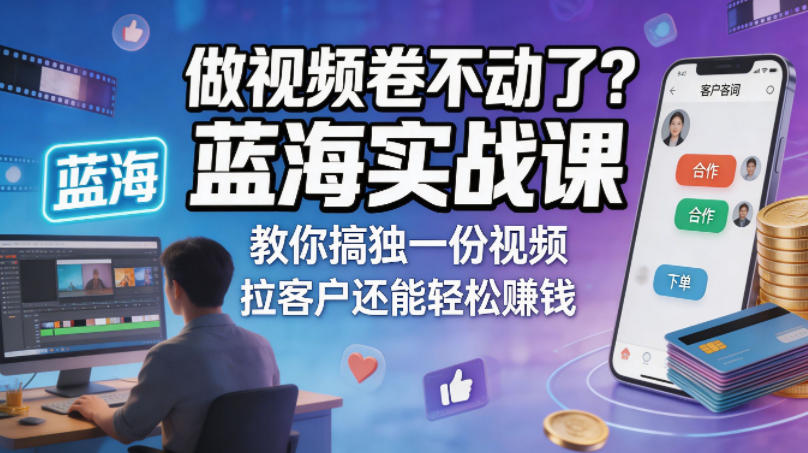做视频卷不动了?蓝海实战课教你搞独一份视频,拉客户还能轻松賺钱!【原创双语字幕】选优云网创选优云网创